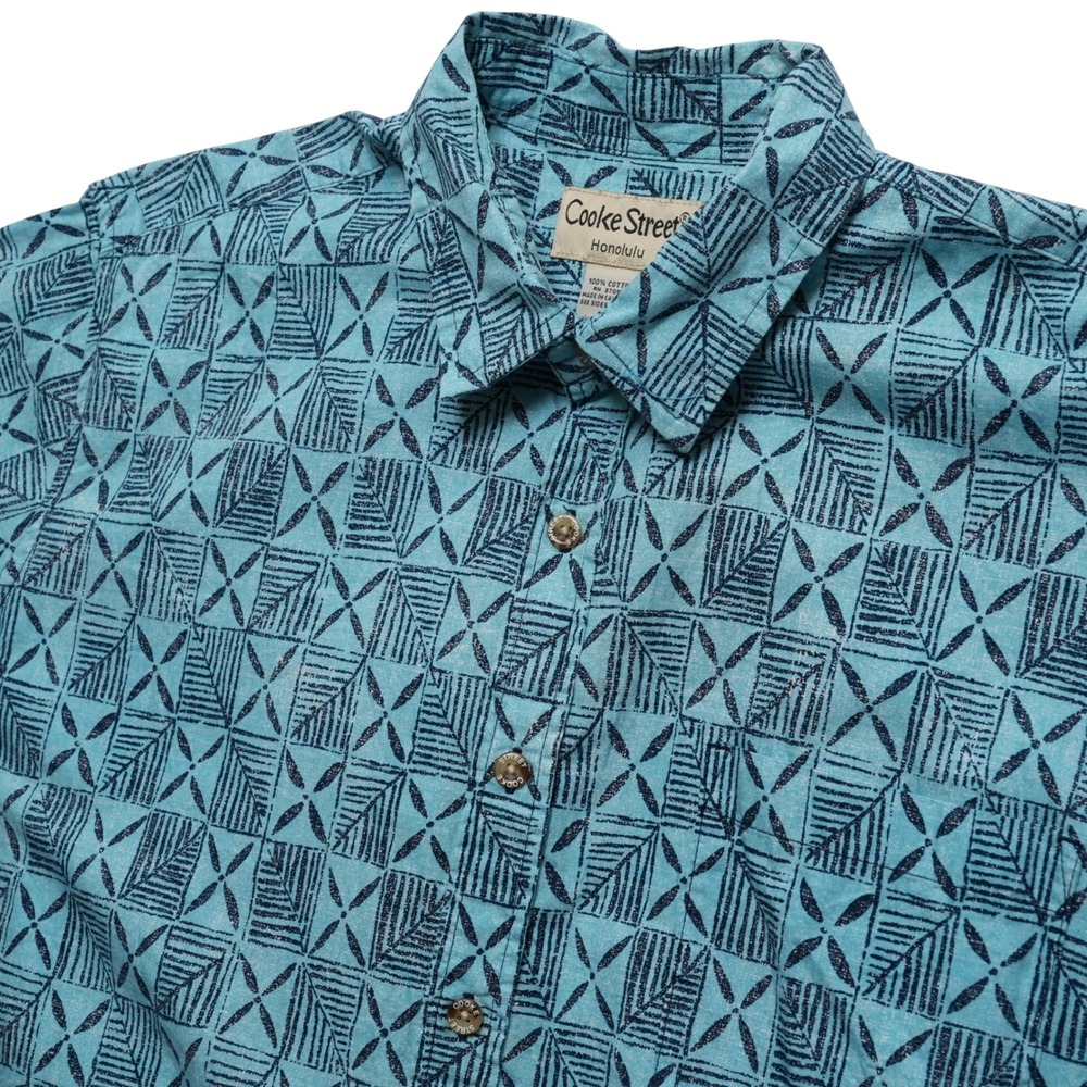 Cooke Street Honolulu Mens Large Hawaiian Shirt Blue Cotton